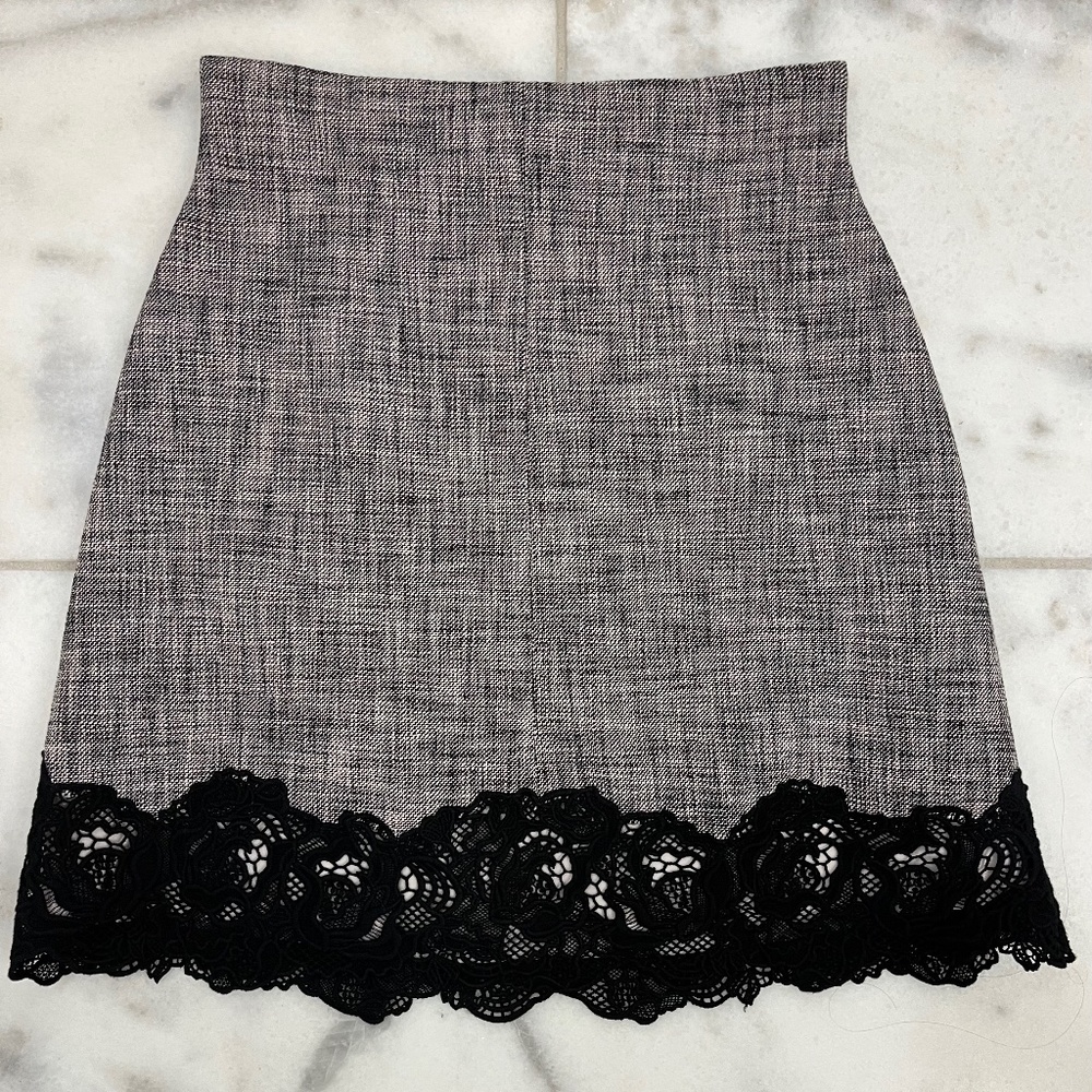 Rebecca Taylor size 2 tweed and lace fitted skirt